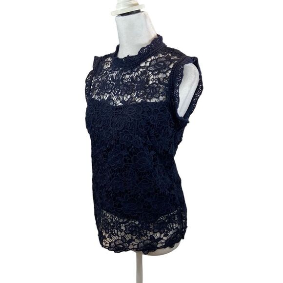 Ladies Nenette Lepore Sleeveless Lace Top Navy Blue Size Small - Picture 6 of 14